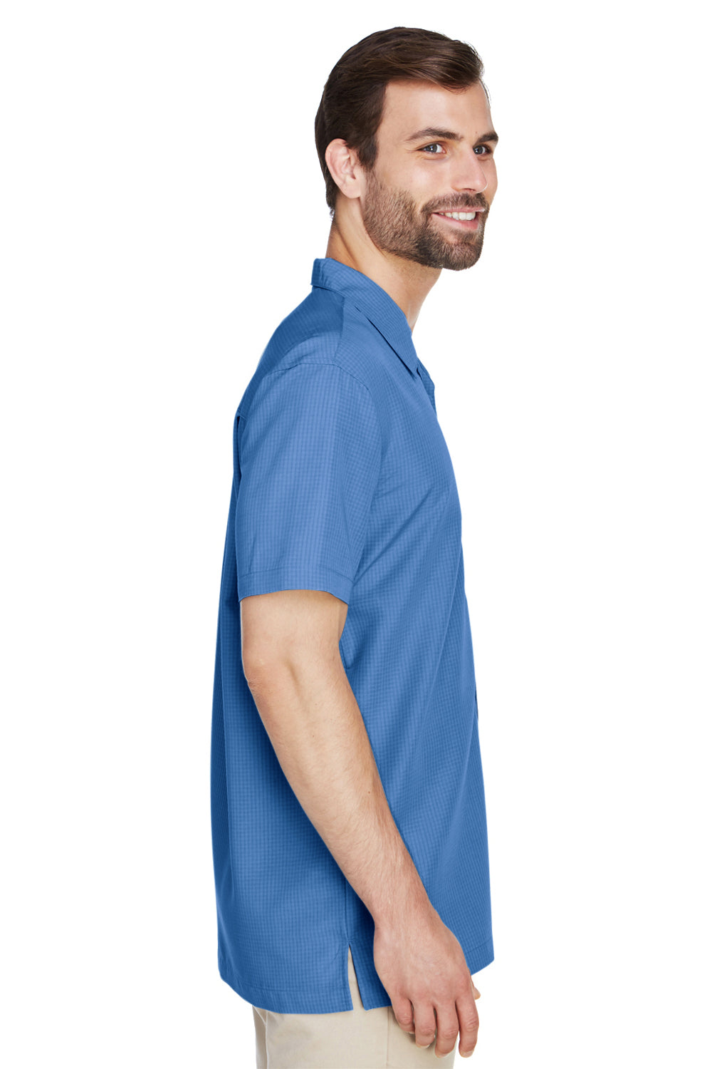 Harriton M560 Mens Barbados Wrinkle Resistant Short Sleeve Button Down Camp Shirt w/ Pocket Pool Blue Side