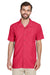 Harriton M560 Mens Barbados Wrinkle Resistant Short Sleeve Button Down Camp Shirt w/ Pocket Red Front