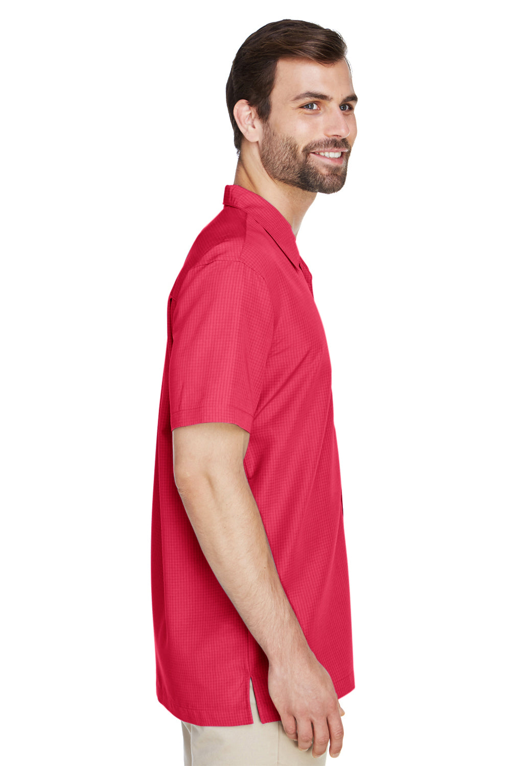 Harriton M560 Mens Barbados Wrinkle Resistant Short Sleeve Button Down Camp Shirt w/ Pocket Red Side