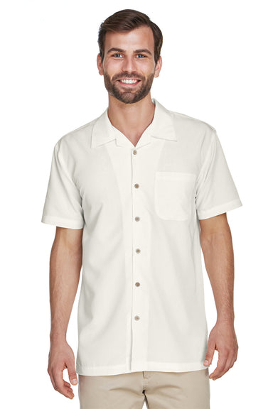 Harriton M560 Mens Barbados Wrinkle Resistant Short Sleeve Button Down Camp Shirt w/ Pocket Cream Front
