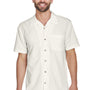Harriton Mens Barbados Wrinkle Resistant Short Sleeve Button Down Camp Shirt w/ Pocket - Cream