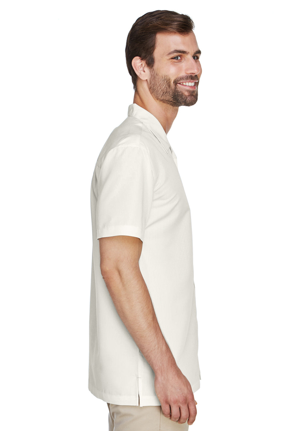 Harriton M560 Mens Barbados Wrinkle Resistant Short Sleeve Button Down Camp Shirt w/ Pocket Cream Side