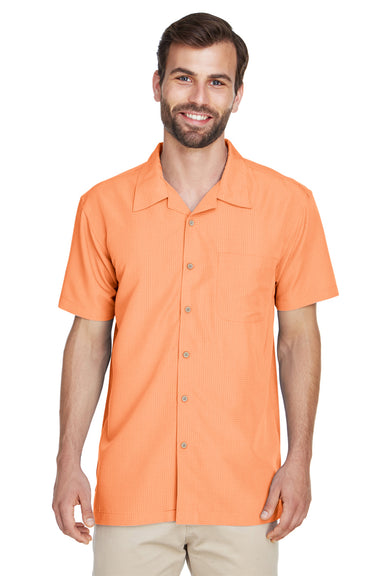 Harriton M560 Mens Barbados Wrinkle Resistant Short Sleeve Button Down Camp Shirt w/ Pocket Nectarine Orange Front