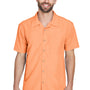 Harriton Mens Barbados Wrinkle Resistant Short Sleeve Button Down Camp Shirt w/ Pocket - Nectarine Orange