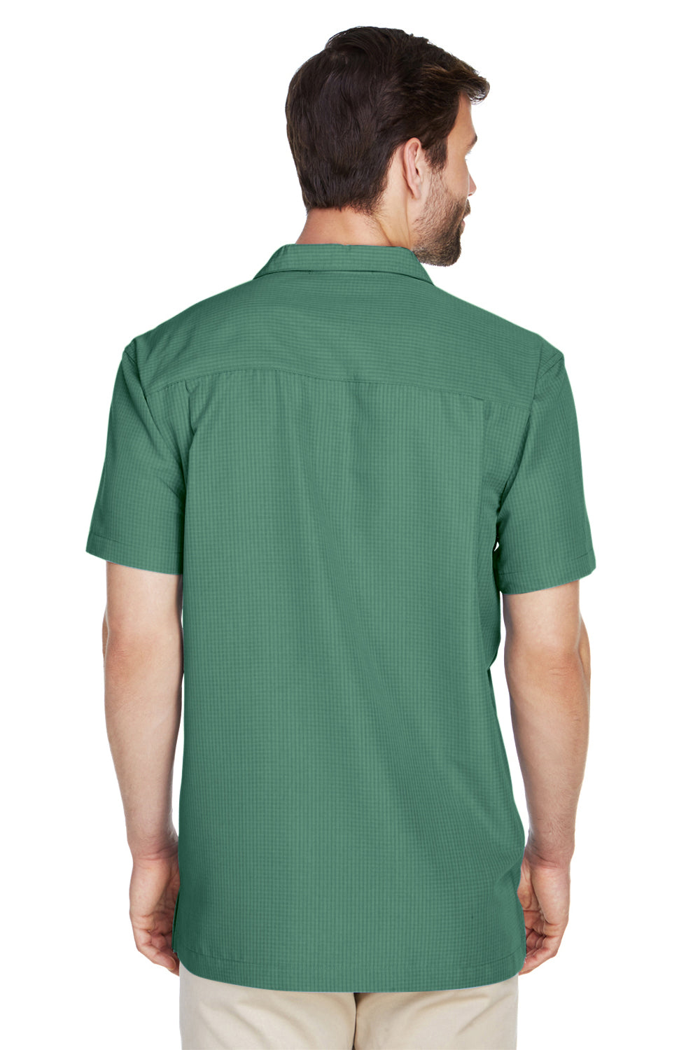 Harriton M560 Mens Barbados Wrinkle Resistant Short Sleeve Button Down Camp Shirt w/ Pocket Palm Green Back