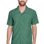 Harriton Mens Barbados Wrinkle Resistant Short Sleeve Button Down Camp Shirt w/ Pocket - Palm Green