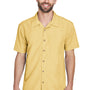 Harriton Mens Barbados Wrinkle Resistant Short Sleeve Button Down Camp Shirt w/ Pocket - Pineapple Yellow