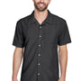 Harriton Mens Barbados Wrinkle Resistant Short Sleeve Button Down Camp Shirt w/ Pocket - Black