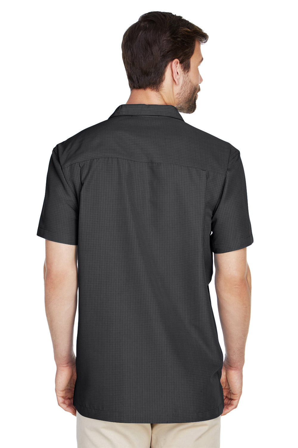 Harriton M560 Mens Barbados Wrinkle Resistant Short Sleeve Button Down Camp Shirt w/ Pocket Black Back