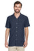 Harriton M560 Mens Barbados Wrinkle Resistant Short Sleeve Button Down Camp Shirt w/ Pocket Navy Blue Front