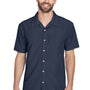 Harriton Mens Barbados Wrinkle Resistant Short Sleeve Button Down Camp Shirt w/ Pocket - Navy Blue