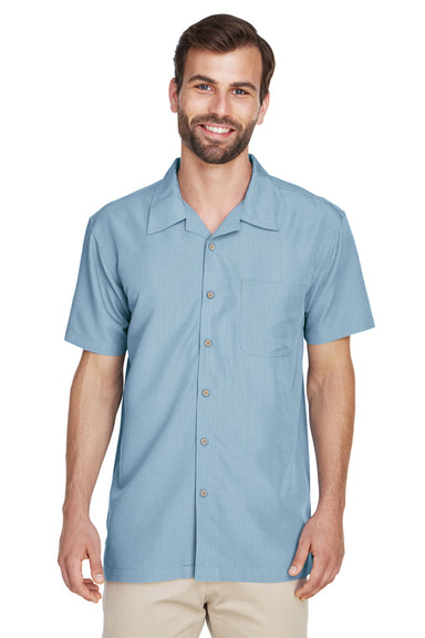 Harriton M560 Mens Barbados Wrinkle Resistant Short Sleeve Button Down Camp Shirt w/ Pocket Cloud Blue Front