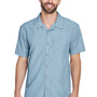 Harriton Mens Barbados Wrinkle Resistant Short Sleeve Button Down Camp Shirt w/ Pocket - Cloud Blue