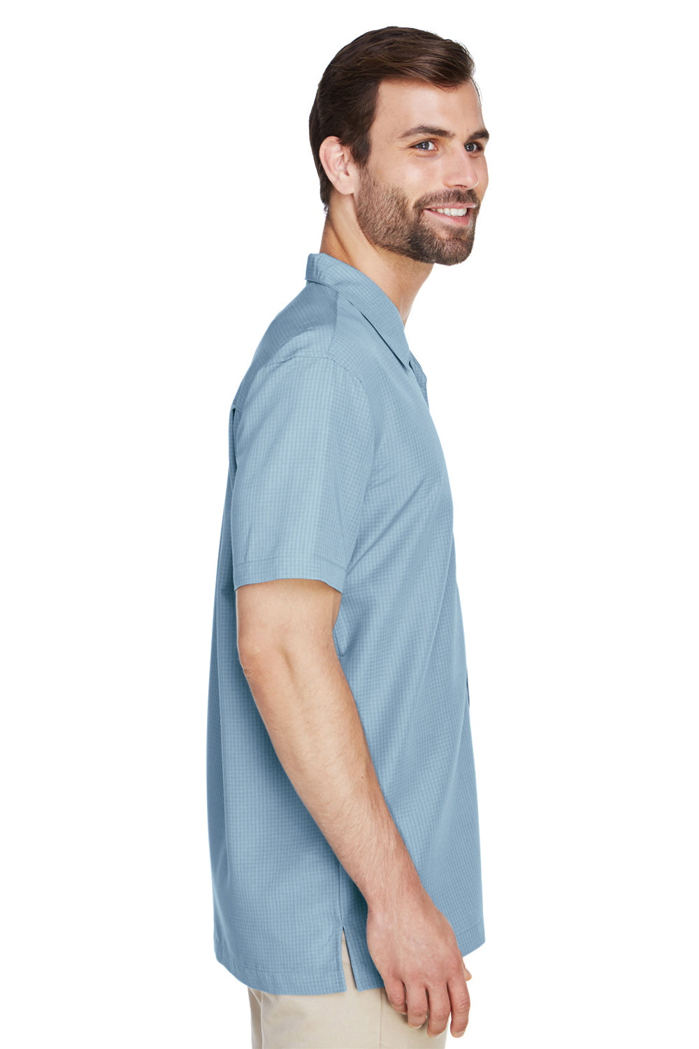 Harriton M560 Mens Barbados Wrinkle Resistant Short Sleeve Button Down Camp Shirt w/ Pocket Cloud Blue Side