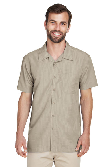 Harriton M560 Mens Barbados Wrinkle Resistant Short Sleeve Button Down Camp Shirt w/ Pocket Khaki Brown Front