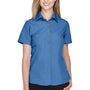 Harriton Womens Barbados Wrinkle Resistant Short Sleeve Button Down Camp Shirt - Pool Blue