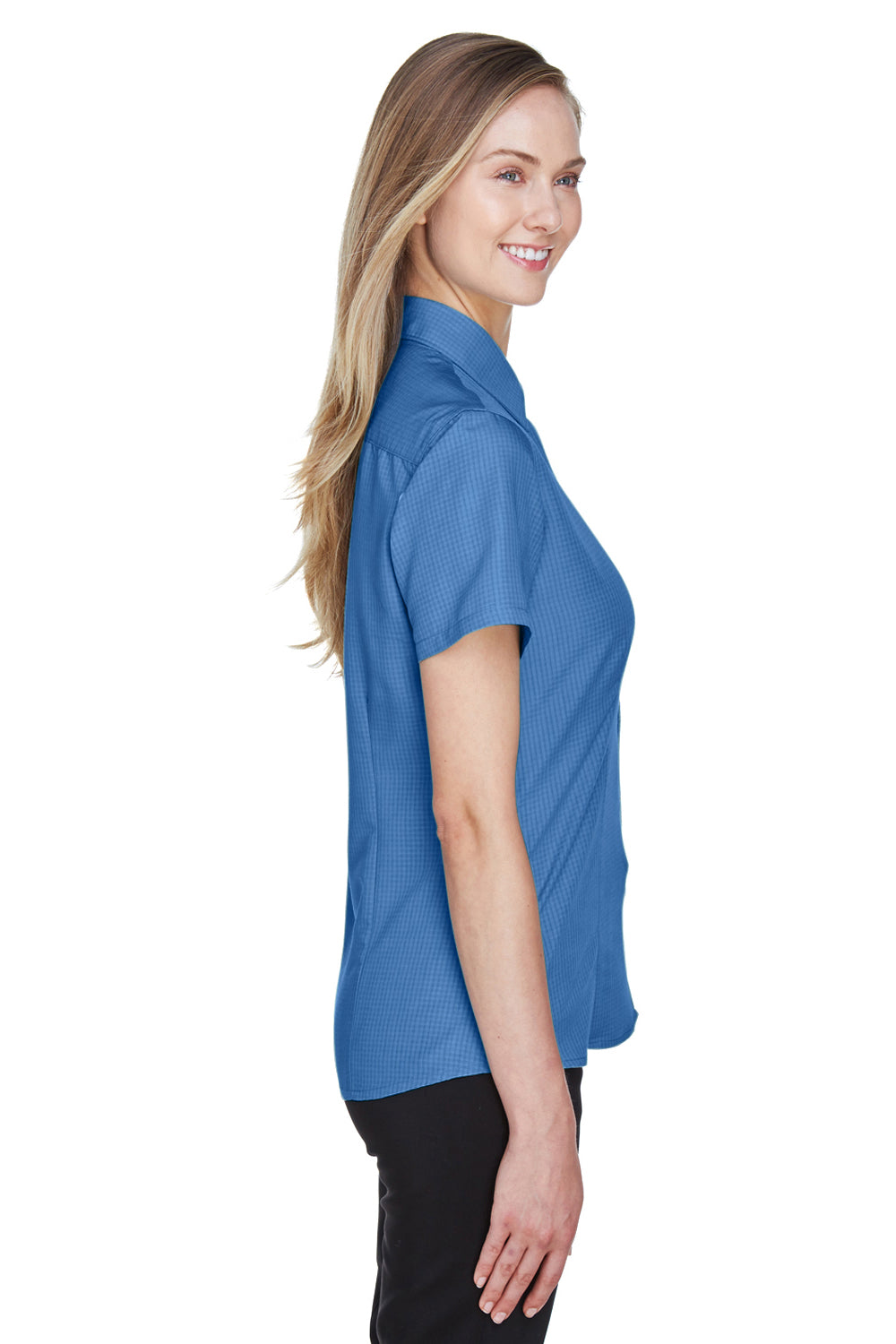 Harriton M560W Womens Barbados Wrinkle Resistant Short Sleeve Button Down Camp Shirt Pool Blue Side