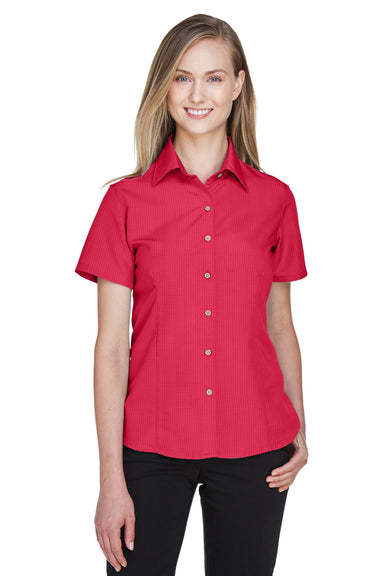 Harriton M560W Womens Barbados Wrinkle Resistant Short Sleeve Button Down Camp Shirt Red Front