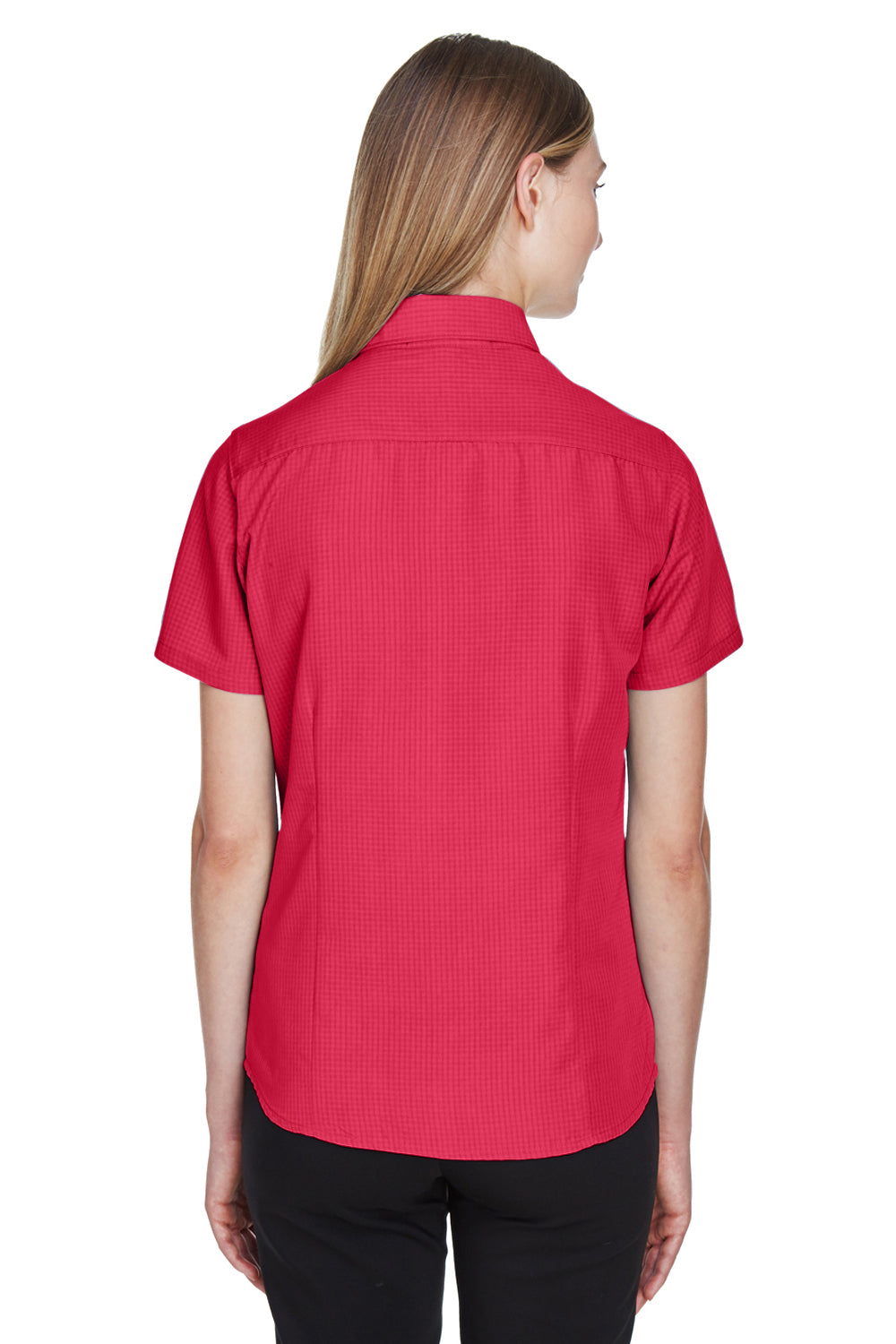 Harriton M560W Womens Barbados Wrinkle Resistant Short Sleeve Button Down Camp Shirt Red Back
