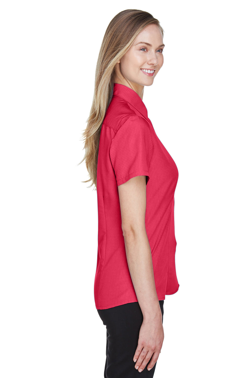 Harriton M560W Womens Barbados Wrinkle Resistant Short Sleeve Button Down Camp Shirt Red Side