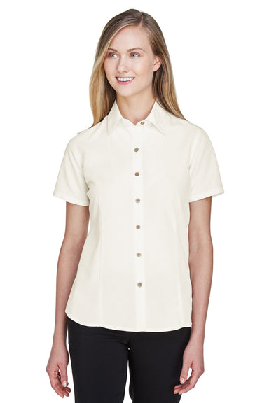 Harriton M560W Womens Barbados Wrinkle Resistant Short Sleeve Button Down Camp Shirt Cream Front