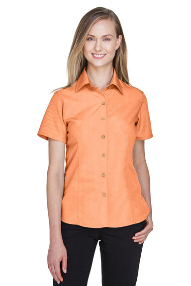 Harriton M560W Womens Barbados Wrinkle Resistant Short Sleeve Button Down Camp Shirt Nectarine Orange Front