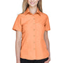 Harriton Womens Barbados Wrinkle Resistant Short Sleeve Button Down Camp Shirt - Nectarine Orange