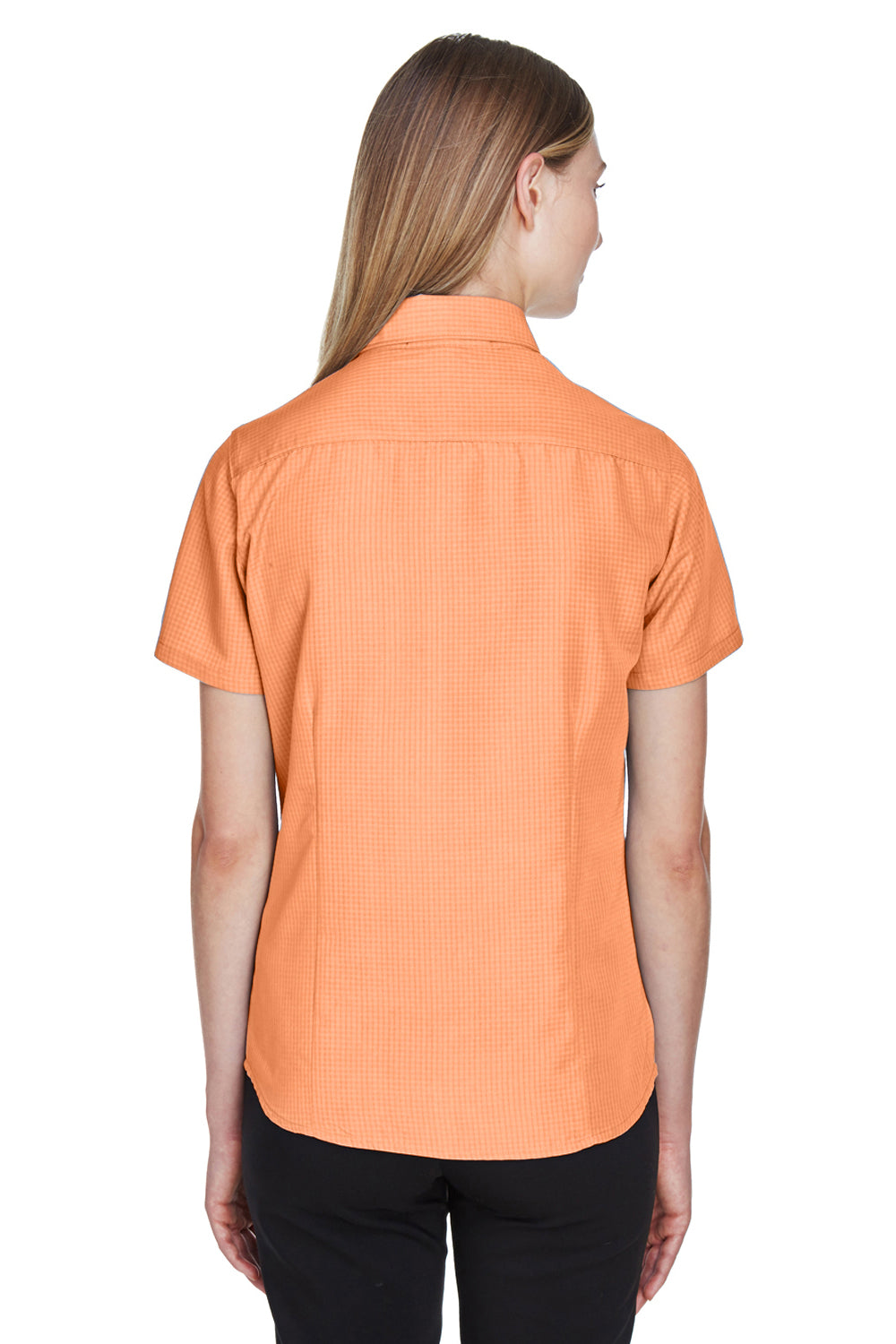 Harriton M560W Womens Barbados Wrinkle Resistant Short Sleeve Button Down Camp Shirt Nectarine Orange Back