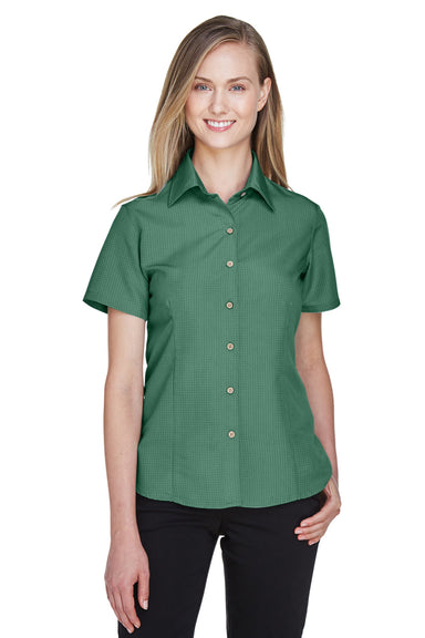 Harriton M560W Womens Barbados Wrinkle Resistant Short Sleeve Button Down Camp Shirt Palm Green Front
