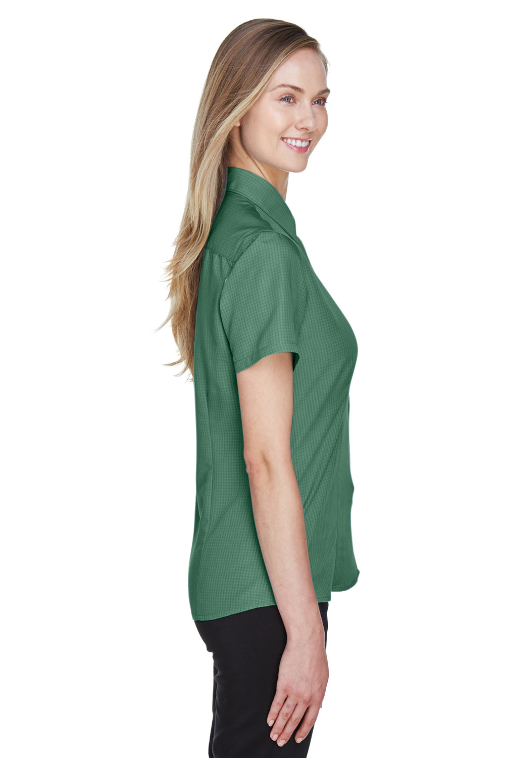 Harriton M560W Womens Barbados Wrinkle Resistant Short Sleeve Button Down Camp Shirt Palm Green Side