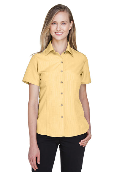Harriton M560W Womens Barbados Wrinkle Resistant Short Sleeve Button Down Camp Shirt Pineapple Yellow Front