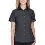 Harriton Womens Barbados Wrinkle Resistant Short Sleeve Button Down Camp Shirt - Black