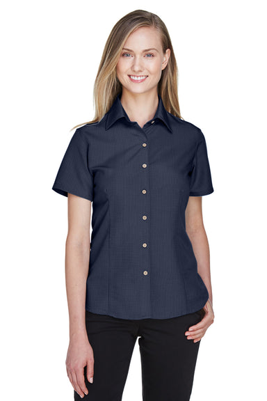 Harriton M560W Womens Barbados Wrinkle Resistant Short Sleeve Button Down Camp Shirt Navy Blue Front