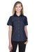Harriton M560W Womens Barbados Wrinkle Resistant Short Sleeve Button Down Camp Shirt Navy Blue Front