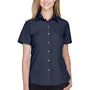 Harriton Womens Barbados Wrinkle Resistant Short Sleeve Button Down Camp Shirt - Navy Blue
