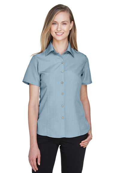Harriton M560W Womens Barbados Wrinkle Resistant Short Sleeve Button Down Camp Shirt Cloud Blue Front