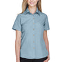 Harriton Womens Barbados Wrinkle Resistant Short Sleeve Button Down Camp Shirt - Cloud Blue