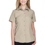 Harriton Womens Barbados Wrinkle Resistant Short Sleeve Button Down Camp Shirt - Khaki