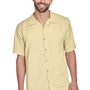 Harriton Mens Bahama Wrinkle Resistant Short Sleeve Button Down Camp Shirt w/ Pocket - Sand