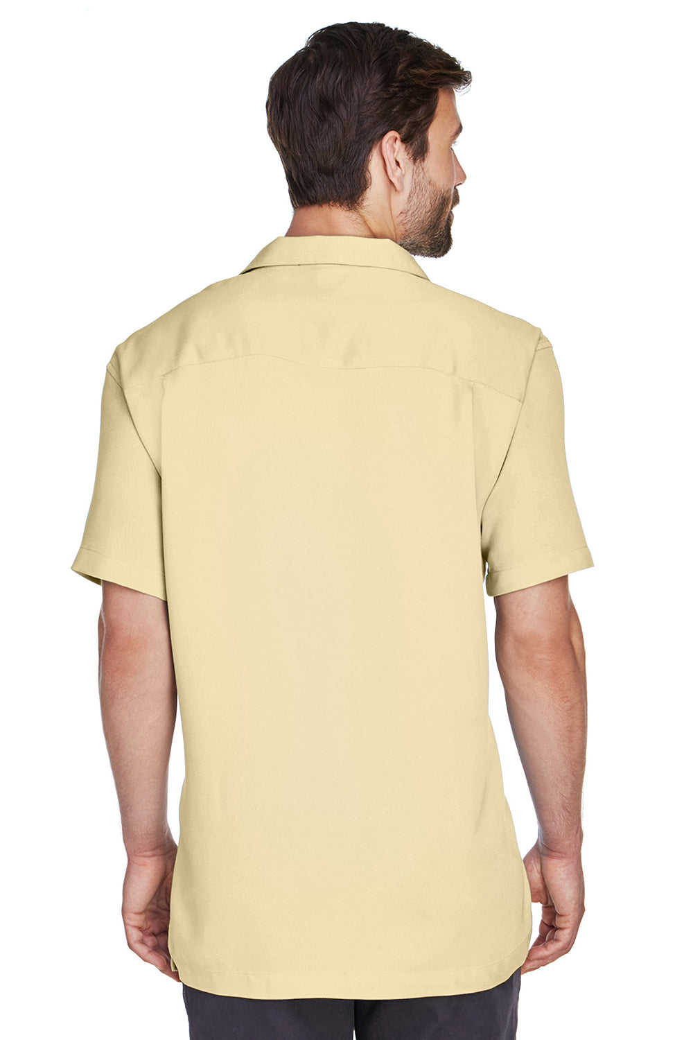 Harriton M570 Mens Bahama Wrinkle Resistant Short Sleeve Button Down Camp Shirt w/ Pocket Sand Brown Back