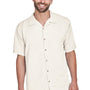 Harriton Mens Bahama Wrinkle Resistant Short Sleeve Button Down Camp Shirt w/ Pocket - Cream