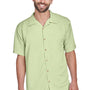 Harriton Mens Bahama Wrinkle Resistant Short Sleeve Button Down Camp Shirt w/ Pocket - Mist Green