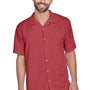 Harriton Mens Bahama Wrinkle Resistant Short Sleeve Button Down Camp Shirt w/ Pocket - Tile Red