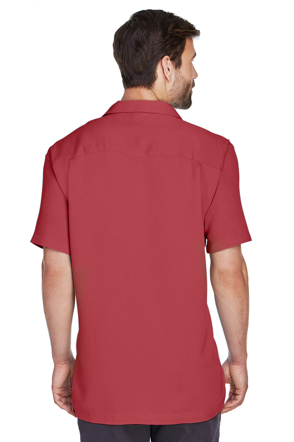 Harriton M570 Mens Bahama Wrinkle Resistant Short Sleeve Button Down Camp Shirt w/ Pocket Tile Red Back