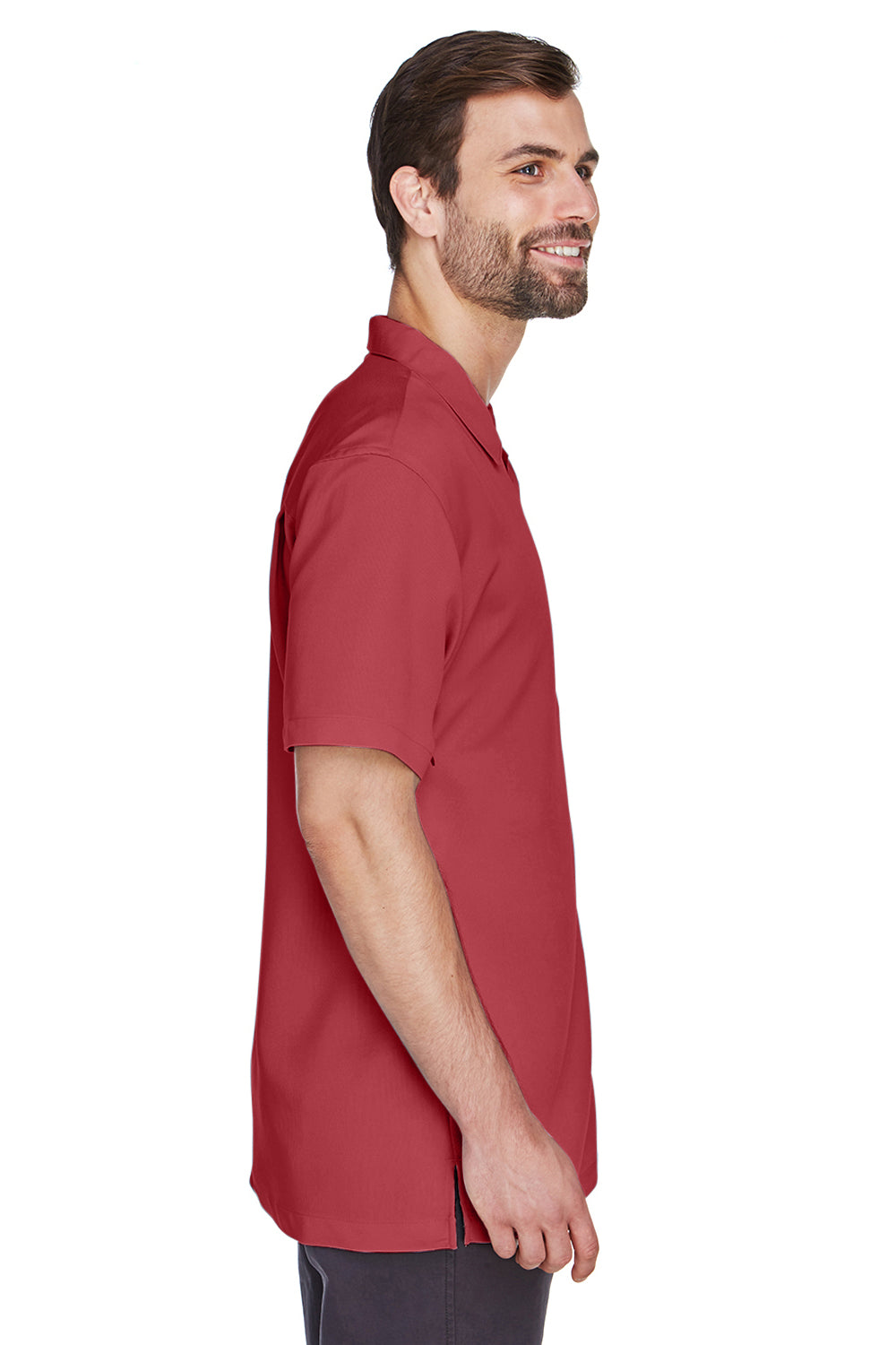 Harriton M570 Mens Bahama Wrinkle Resistant Short Sleeve Button Down Camp Shirt w/ Pocket Tile Red Side