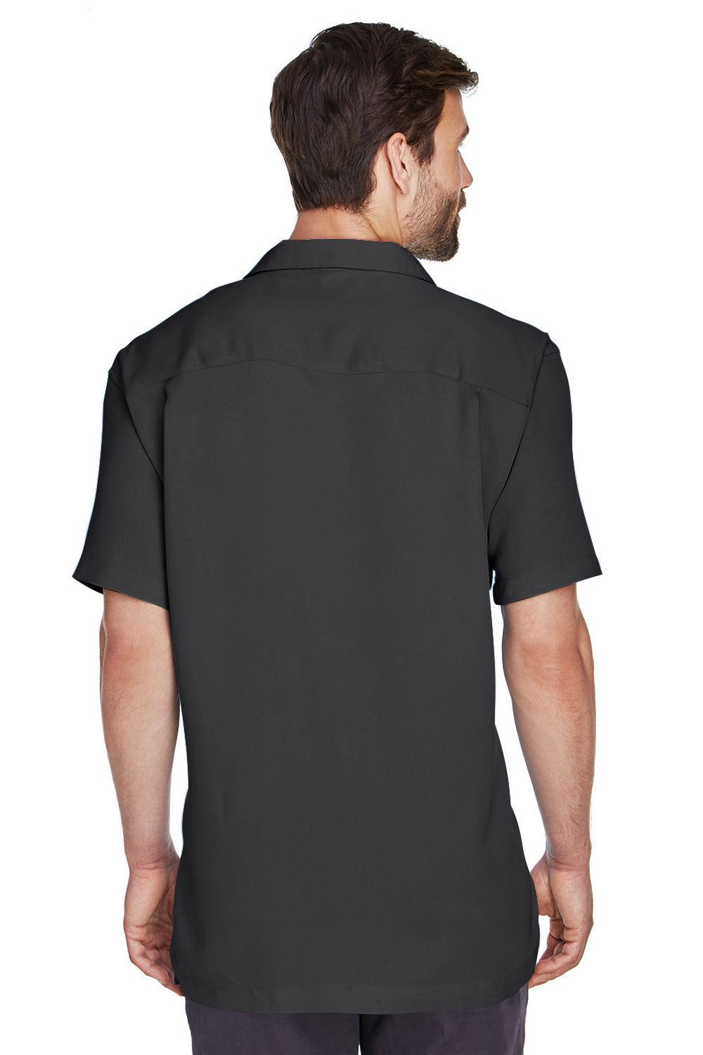 Harriton M570 Mens Bahama Wrinkle Resistant Short Sleeve Button Down Camp Shirt w/ Pocket Black Back