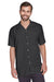 Harriton M570 Mens Bahama Wrinkle Resistant Short Sleeve Button Down Camp Shirt w/ Pocket Black Front