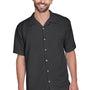 Harriton Mens Bahama Wrinkle Resistant Short Sleeve Button Down Camp Shirt w/ Pocket - Black