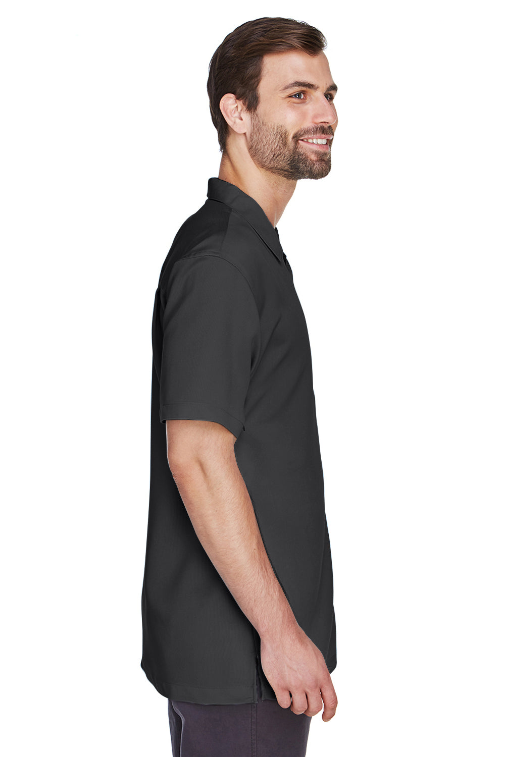 Harriton M570 Mens Bahama Wrinkle Resistant Short Sleeve Button Down Camp Shirt w/ Pocket Black Side