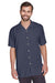 Harriton M570 Mens Bahama Wrinkle Resistant Short Sleeve Button Down Camp Shirt w/ Pocket Navy Blue Front